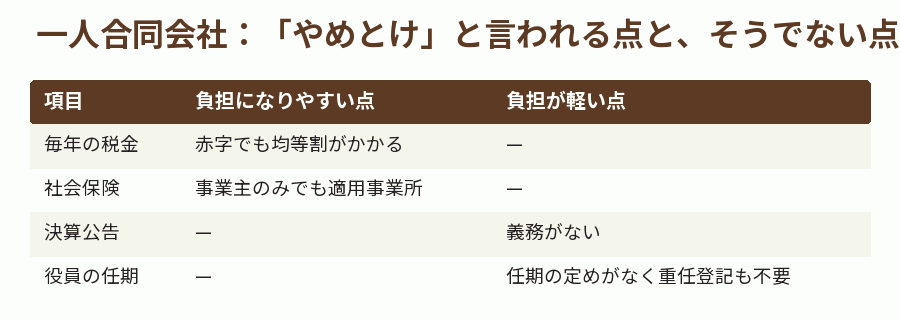 一人合同会社:「やめとけ」と言われる点と、そうでない点