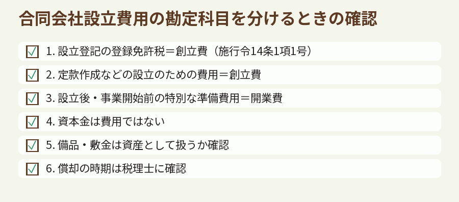 合同会社設立費用の勘定科目を分けるときの確認