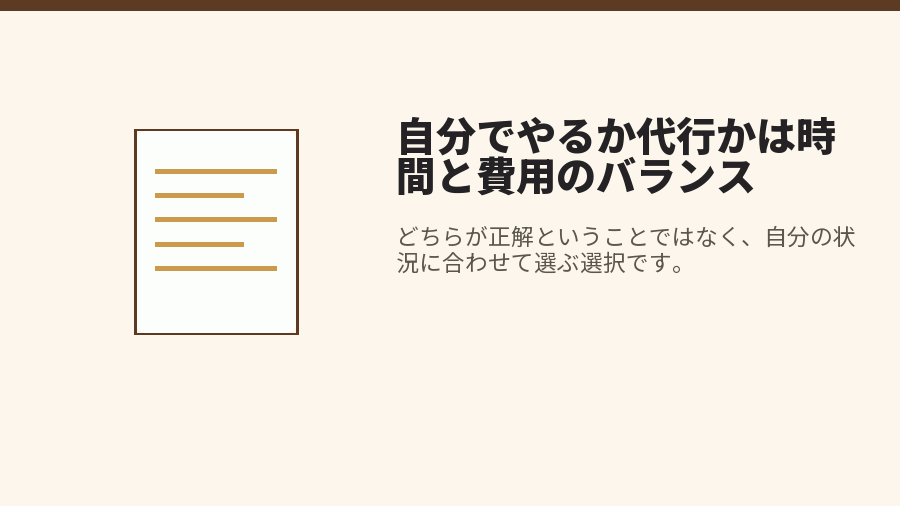 自分でやるか代行かは時間と費用のバランス