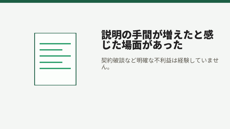 説明の手間が増えたと感じた場面があった