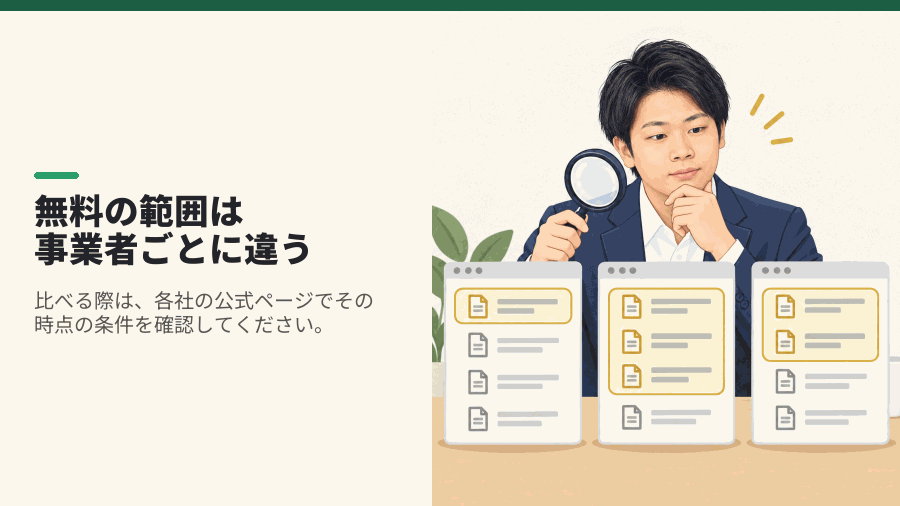 無料の範囲は事業者ごとに違う