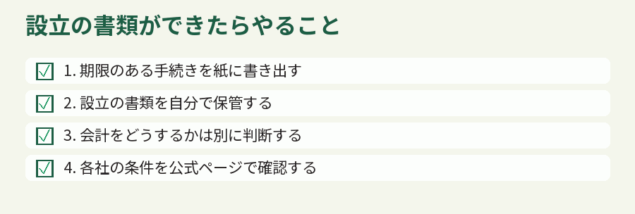 設立の書類ができたらやること