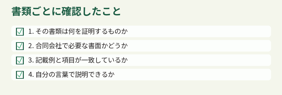 書類ごとに確認したこと