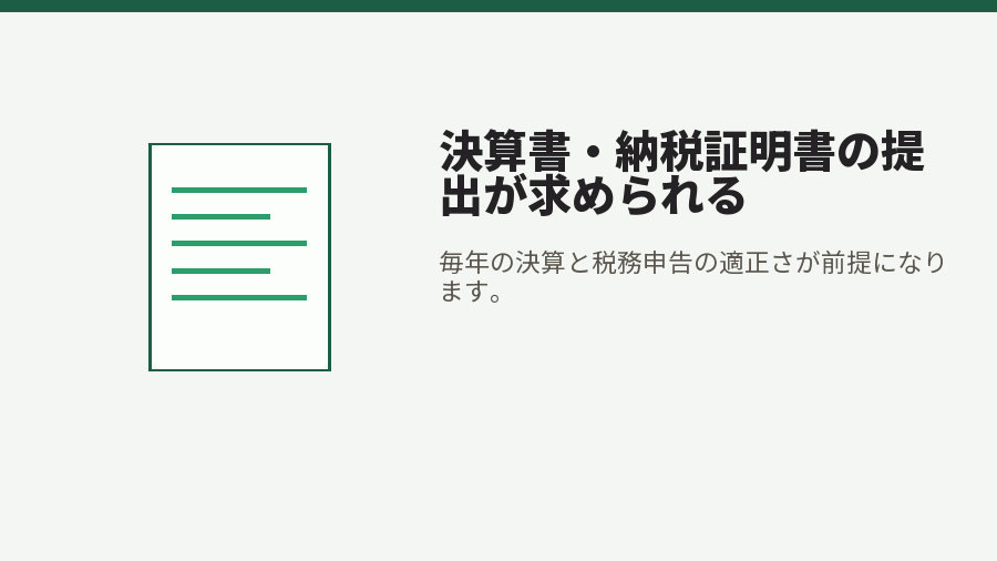 決算書・納税証明書の提出が求められる