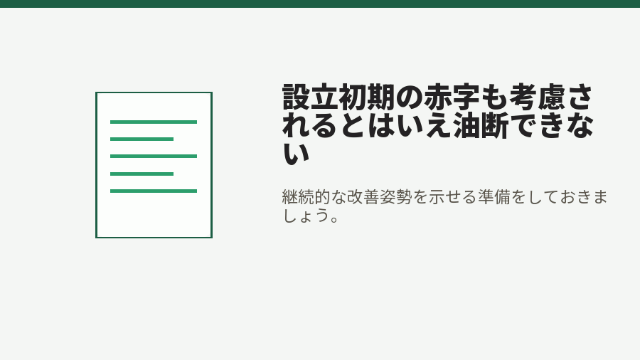 設立初期の赤字も考慮されるとはいえ油断できない