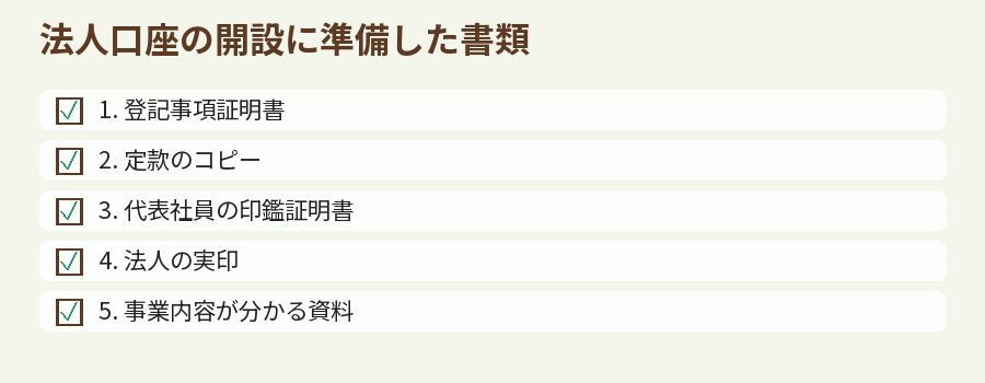 法人口座の開設に準備した書類