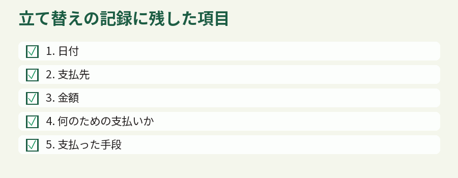 立て替えの記録に残した項目