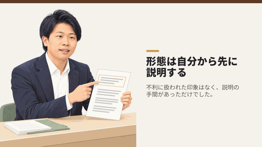 形態は自分から先に説明する