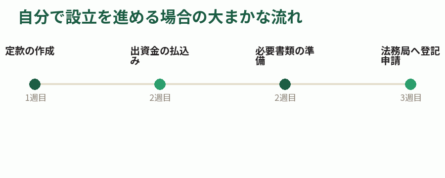 自分で設立を進める場合の大まかな流れ