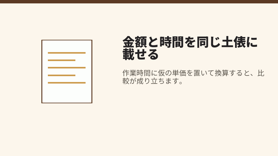 金額と時間を同じ土俵に載せる