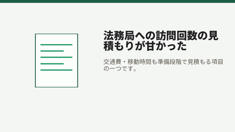 法務局への訪問回数の見積もりが甘かった