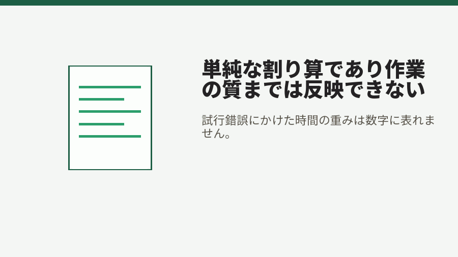 単純な割り算であり作業の質までは反映できない