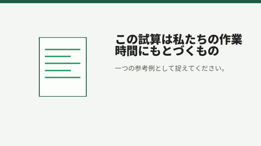 この試算は私たちの作業時間にもとづくもの