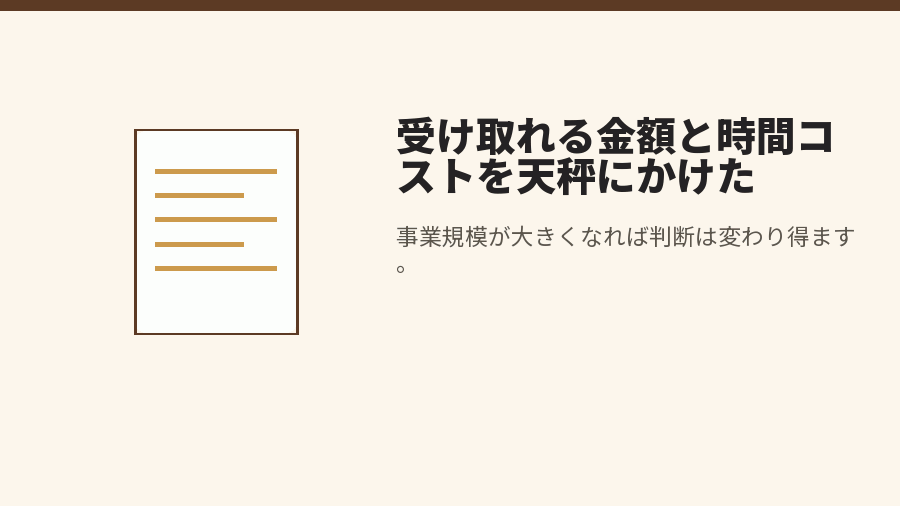受け取れる金額と時間コストを天秤にかけた