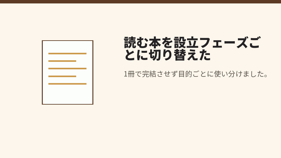 読む本を設立フェーズごとに切り替えた