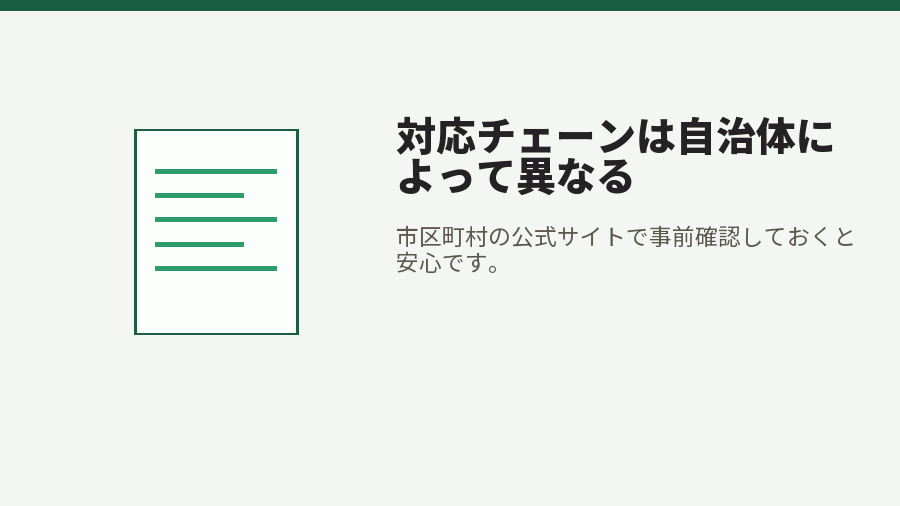 対応チェーンは自治体によって異なる