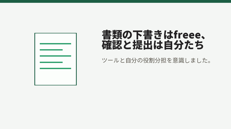 書類の下書きはfreee、確認と提出は自分たち
