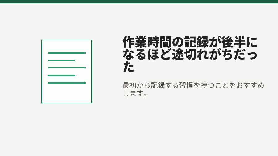 作業時間の記録が後半になるほど途切れがちだった