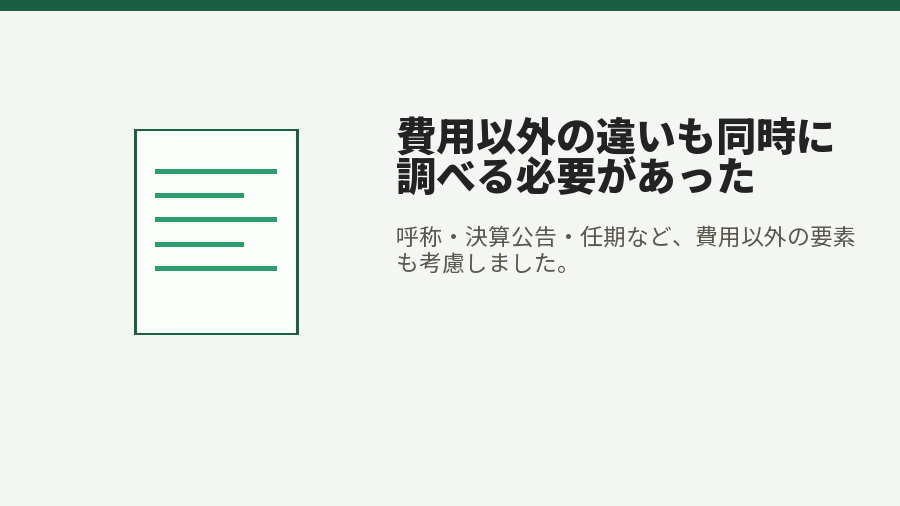 費用以外の違いも同時に調べる必要があった