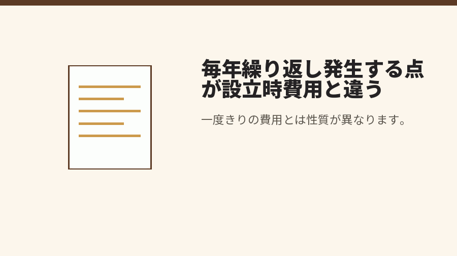 毎年繰り返し発生する点が設立時費用と違う