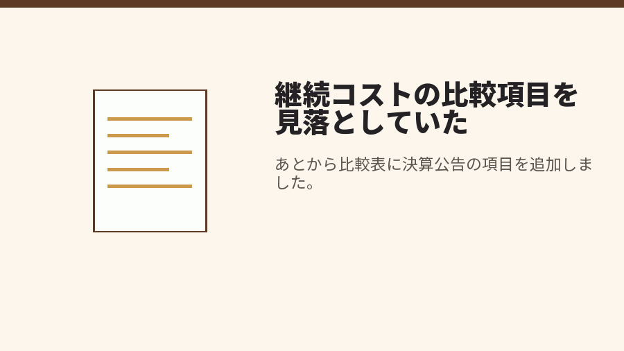 継続コストの比較項目を見落としていた