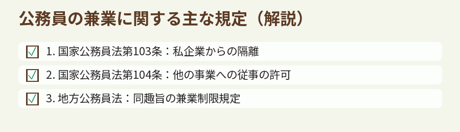 公務員の兼業に関する主な規定(解説)