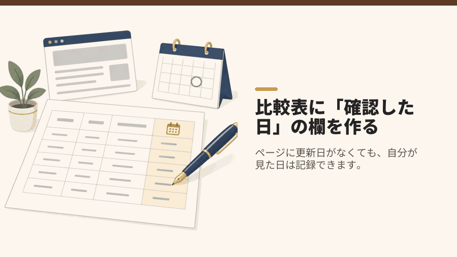 比較表に「確認した日」の欄を作る