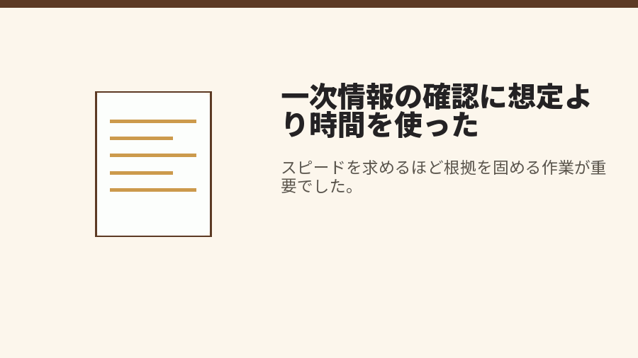 一次情報の確認に想定より時間を使った