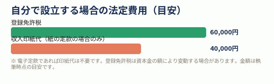 自分で設立する場合の法定費用（目安）