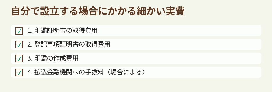 自分で設立する場合にかかる細かい実費