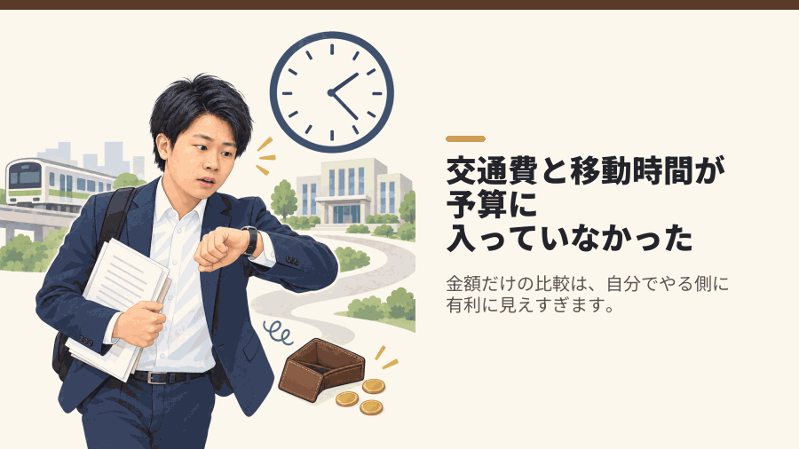 交通費と移動時間が予算に入っていなかった