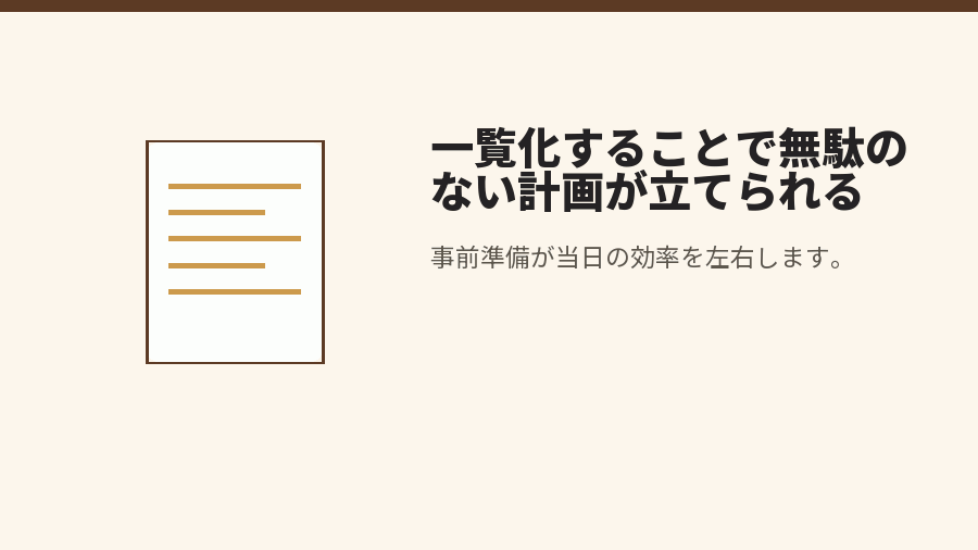 一覧化することで無駄のない計画が立てられる