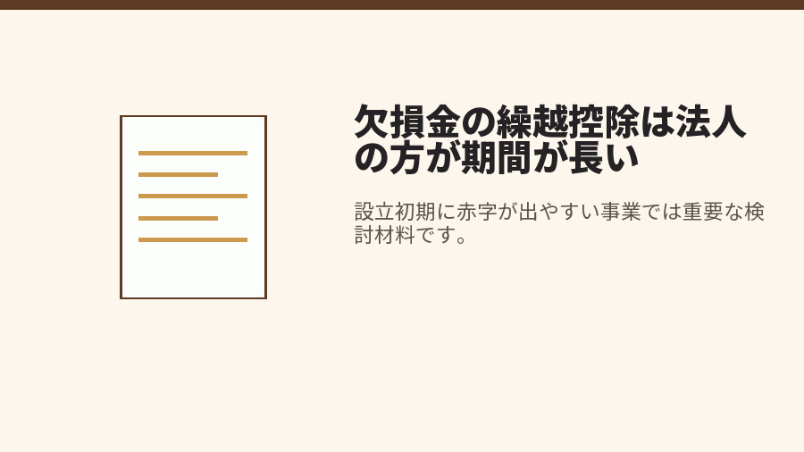 欠損金の繰越控除は法人の方が期間が長い