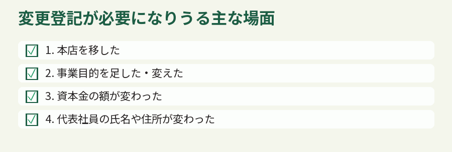 変更登記が必要になりうる主な場面