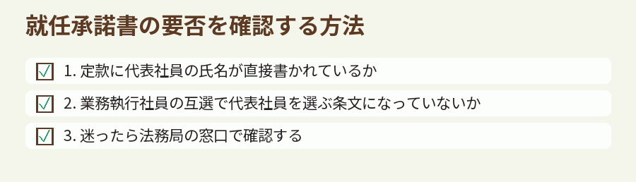 就任承諾書の要否を確認する方法