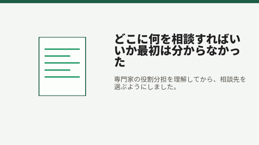 どこに何を相談すればいいか最初は分からなかった
