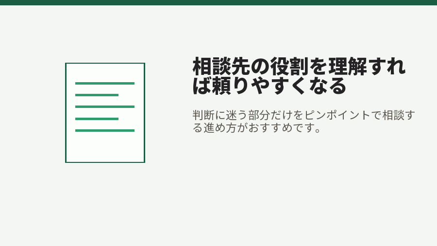 相談先の役割を理解すれば頼りやすくなる