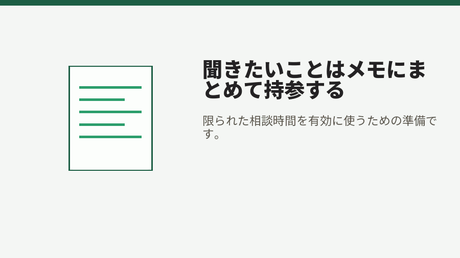 聞きたいことはメモにまとめて持参する