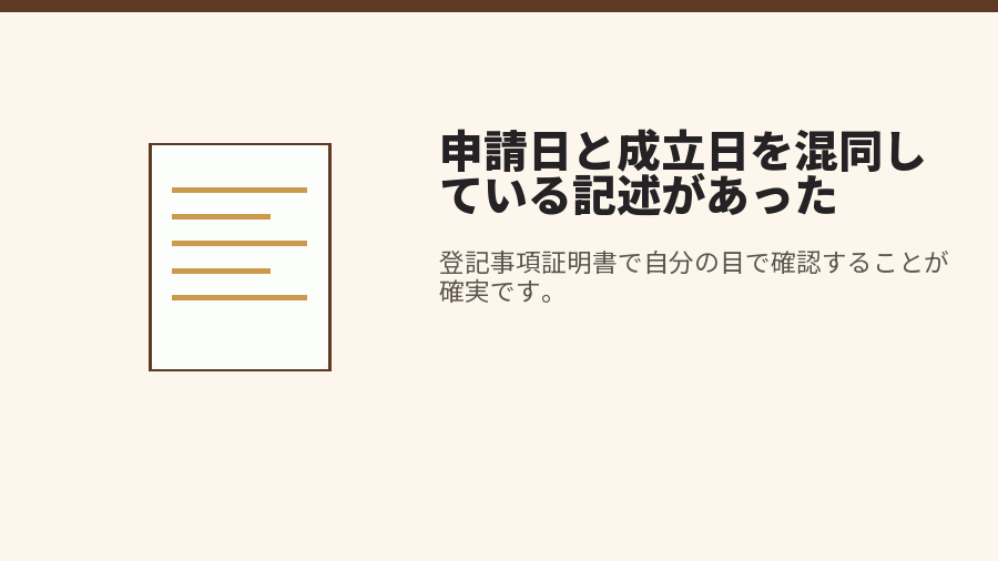 申請日と成立日を混同している記述があった