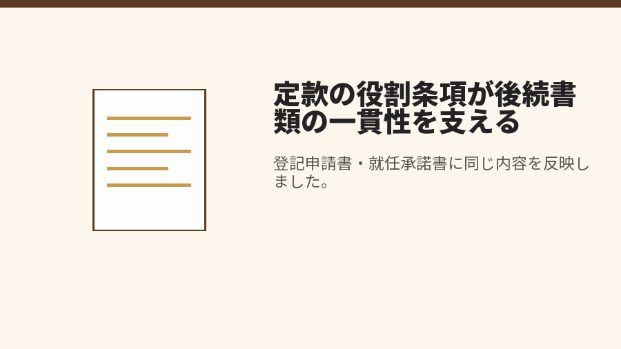 定款の役割条項が後続書類の一貫性を支える