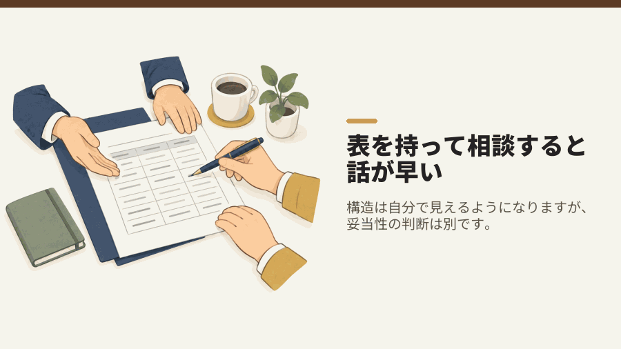 表を持って相談すると話が早い