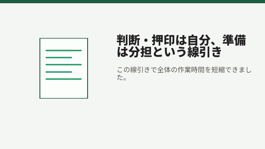 判断・押印は自分、準備は分担という線引き