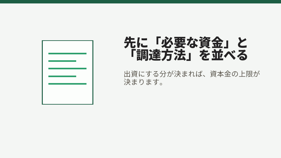 先に「必要な資金」と「調達方法」を並べる