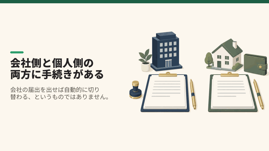 会社側と個人側の両方に手続きがある