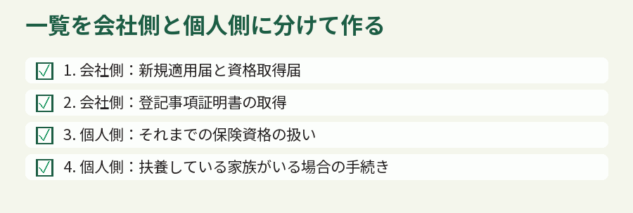 一覧を会社側と個人側に分けて作る