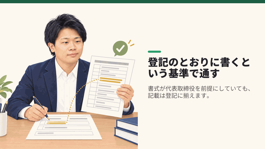 登記のとおりに書くという基準で通す