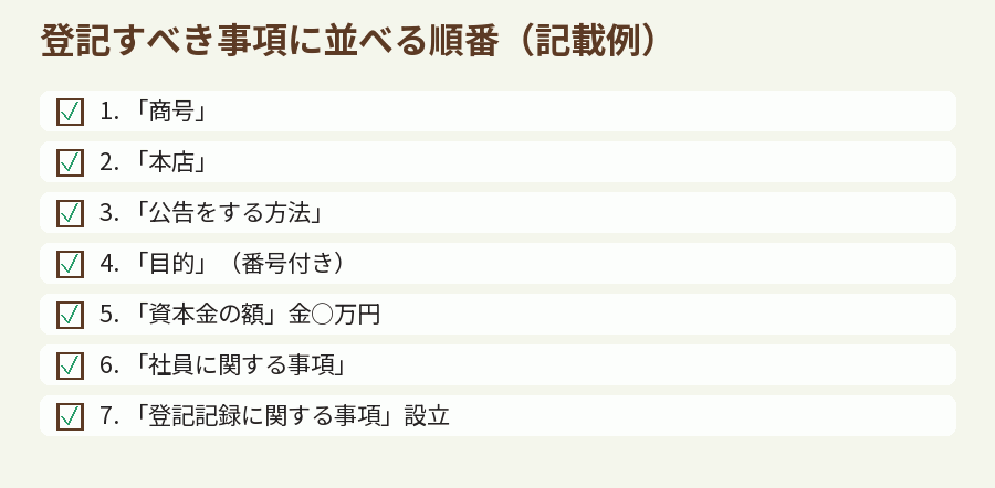 登記すべき事項に並べる順番(記載例)